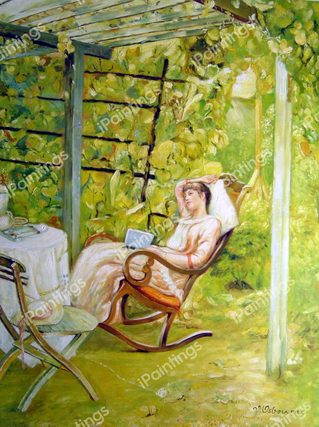 In the Pergola. The painting by Oscar Bluhm