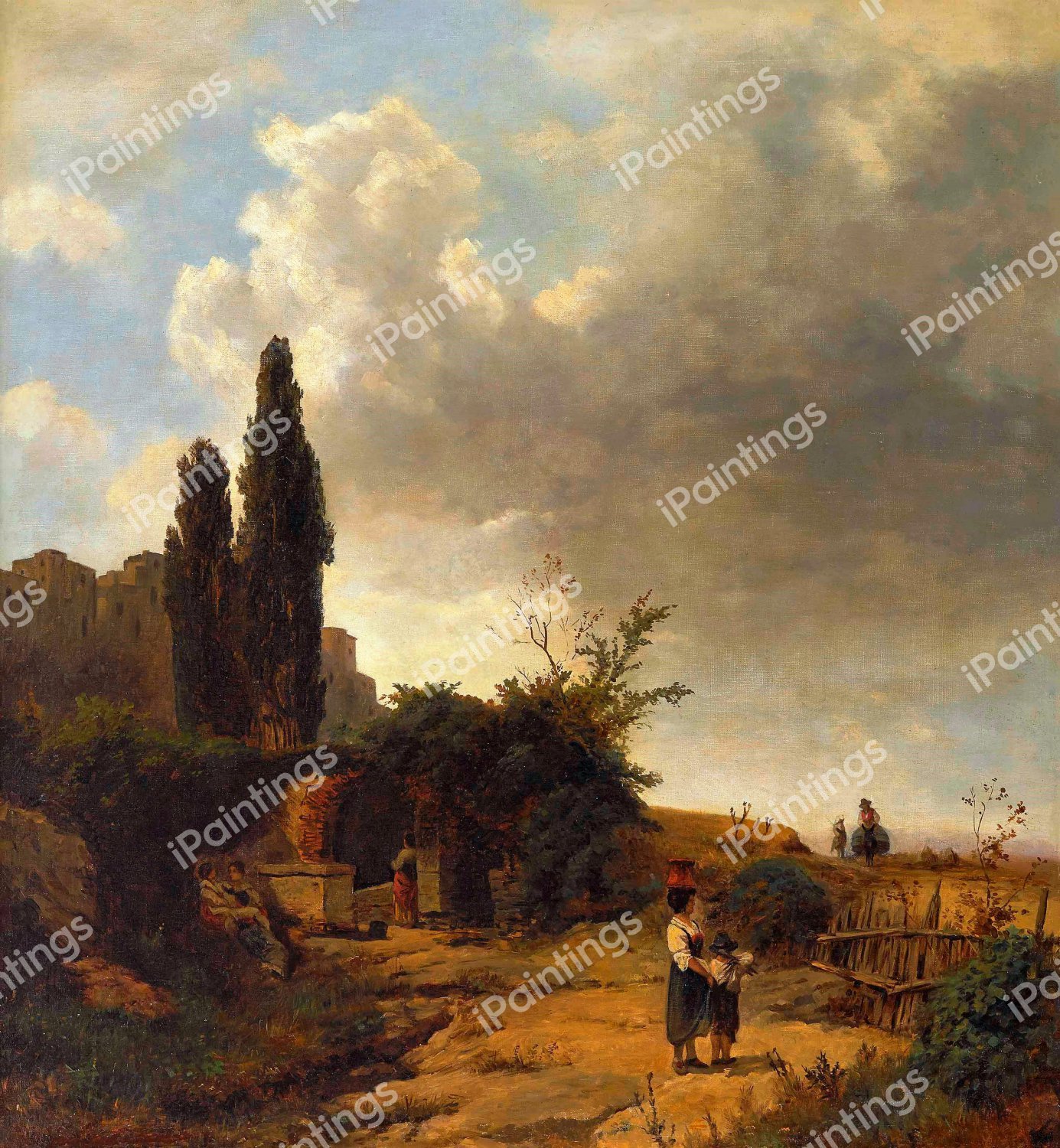 Italian Landscape. The painting by Oswald Achenbach