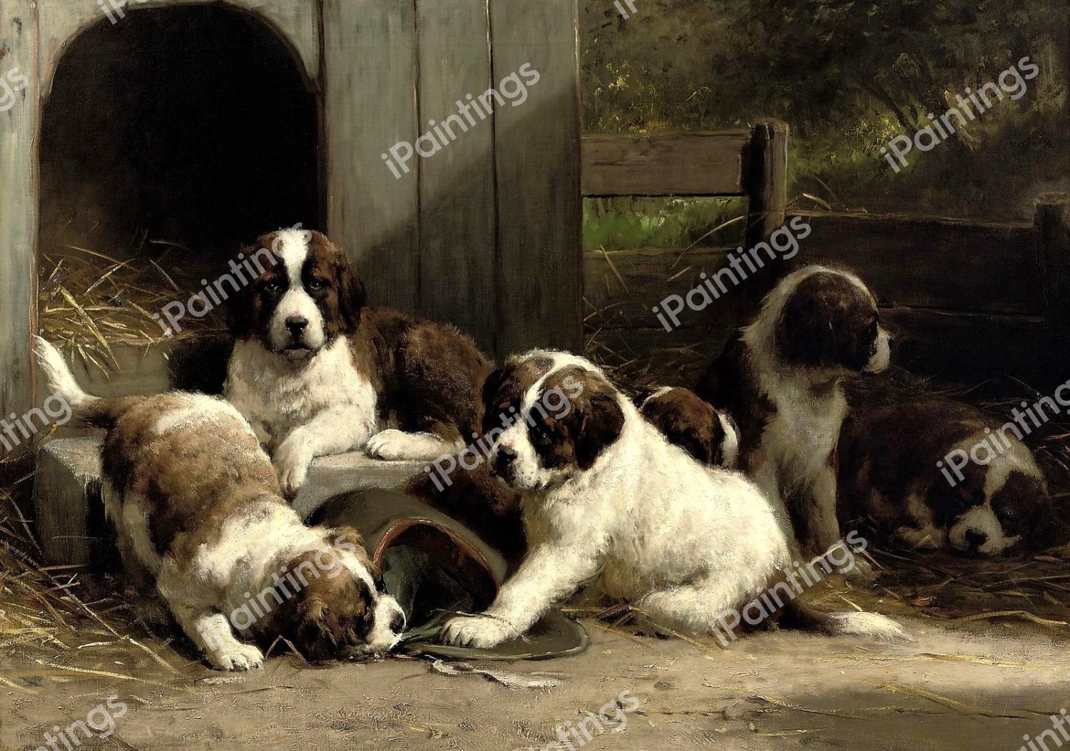 St. Bernard Puppies. The painting by Otto Eerelman