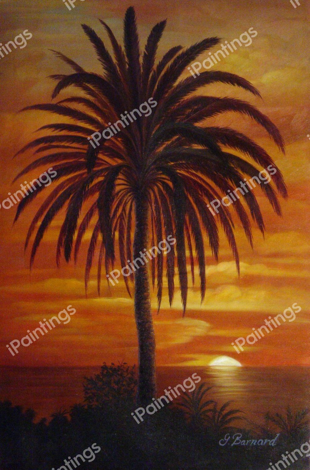Palm Tree Against A Setting Sun. The painting by Our Originals