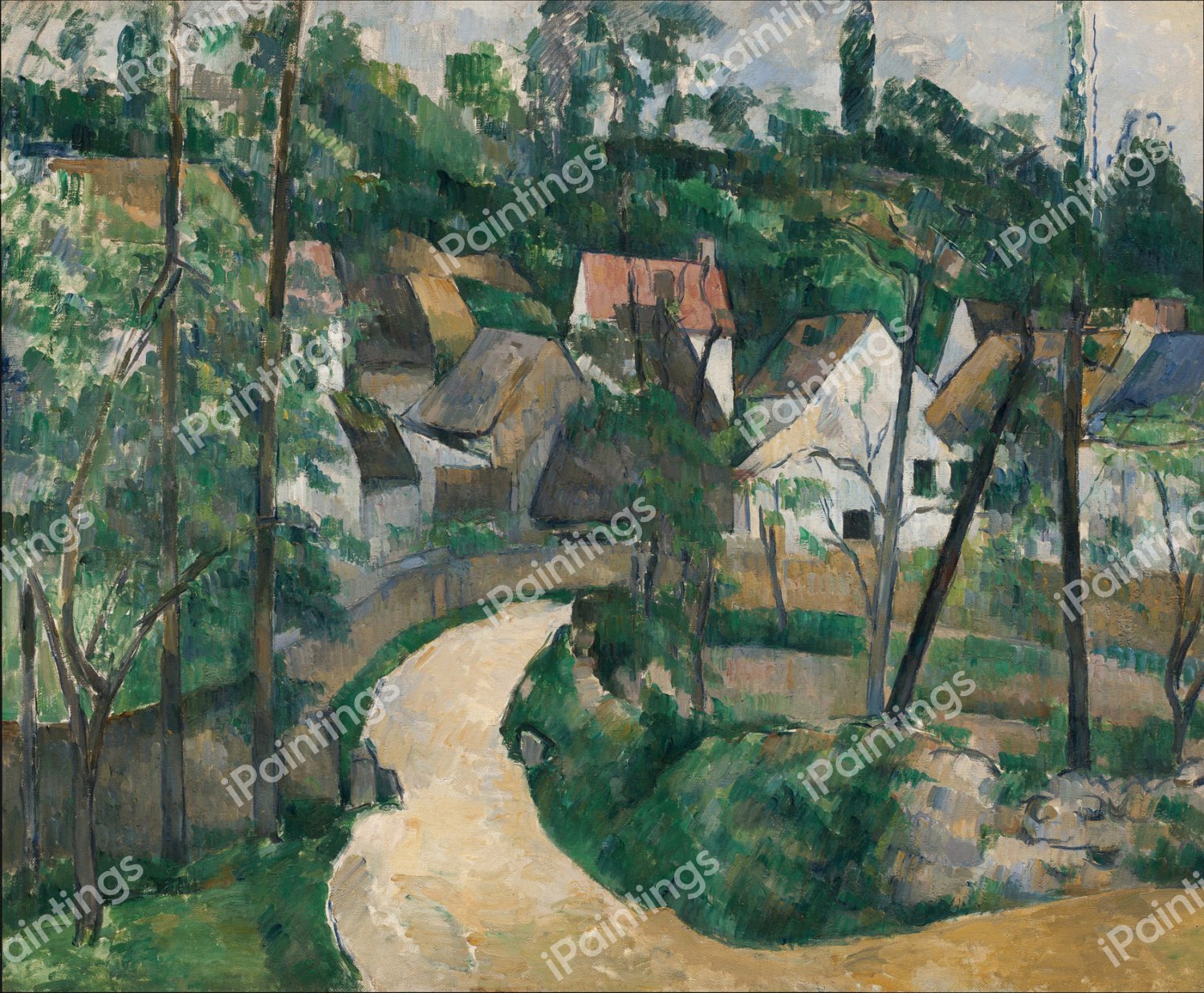 A Winding Road (Street of Rocks at Valhermeil, Auvers-sur-Oise) . The painting by Paul Cezanne