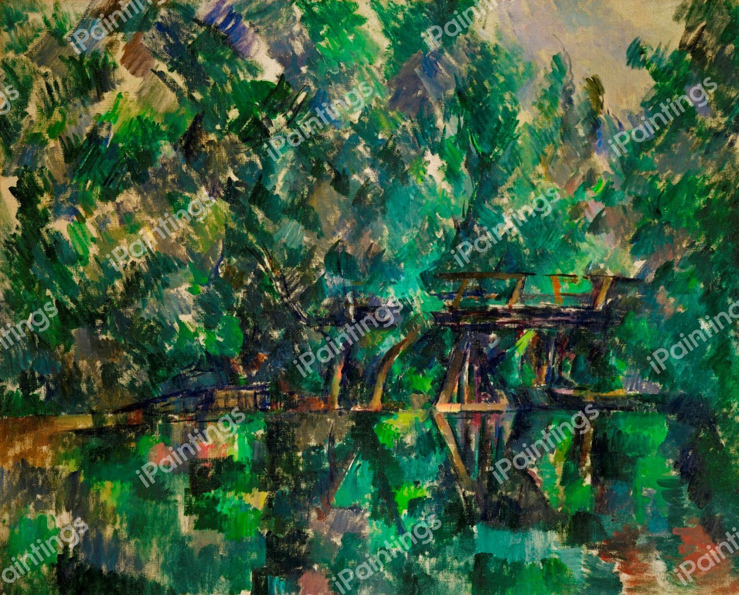 Bridge over the Pond. The painting by Paul Cezanne