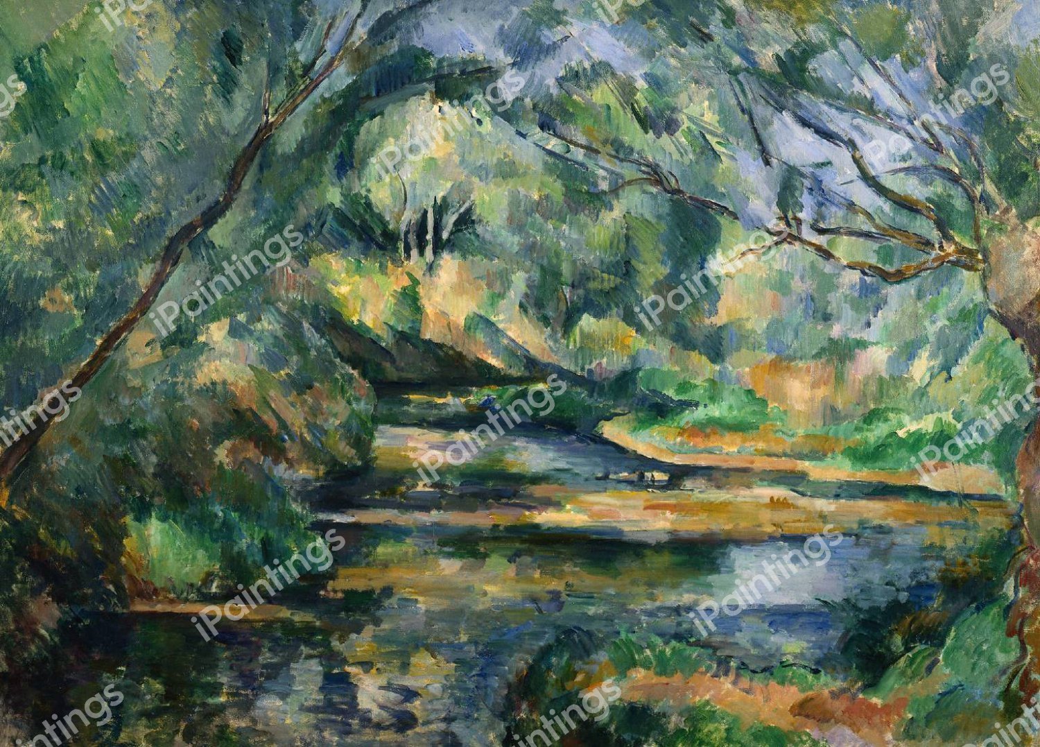 By the Brook. The painting by Paul Cezanne
