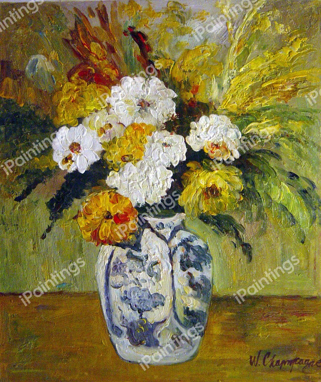 Dahlias In A Delft Vase. The painting by Paul Cezanne