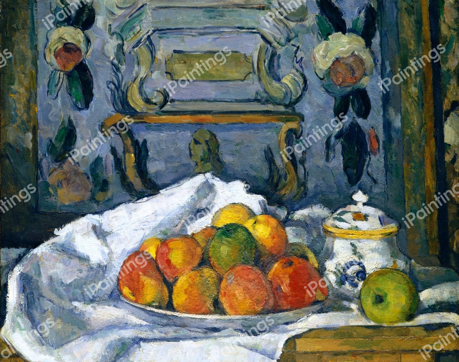 Dish of Apples. The painting by Paul Cezanne