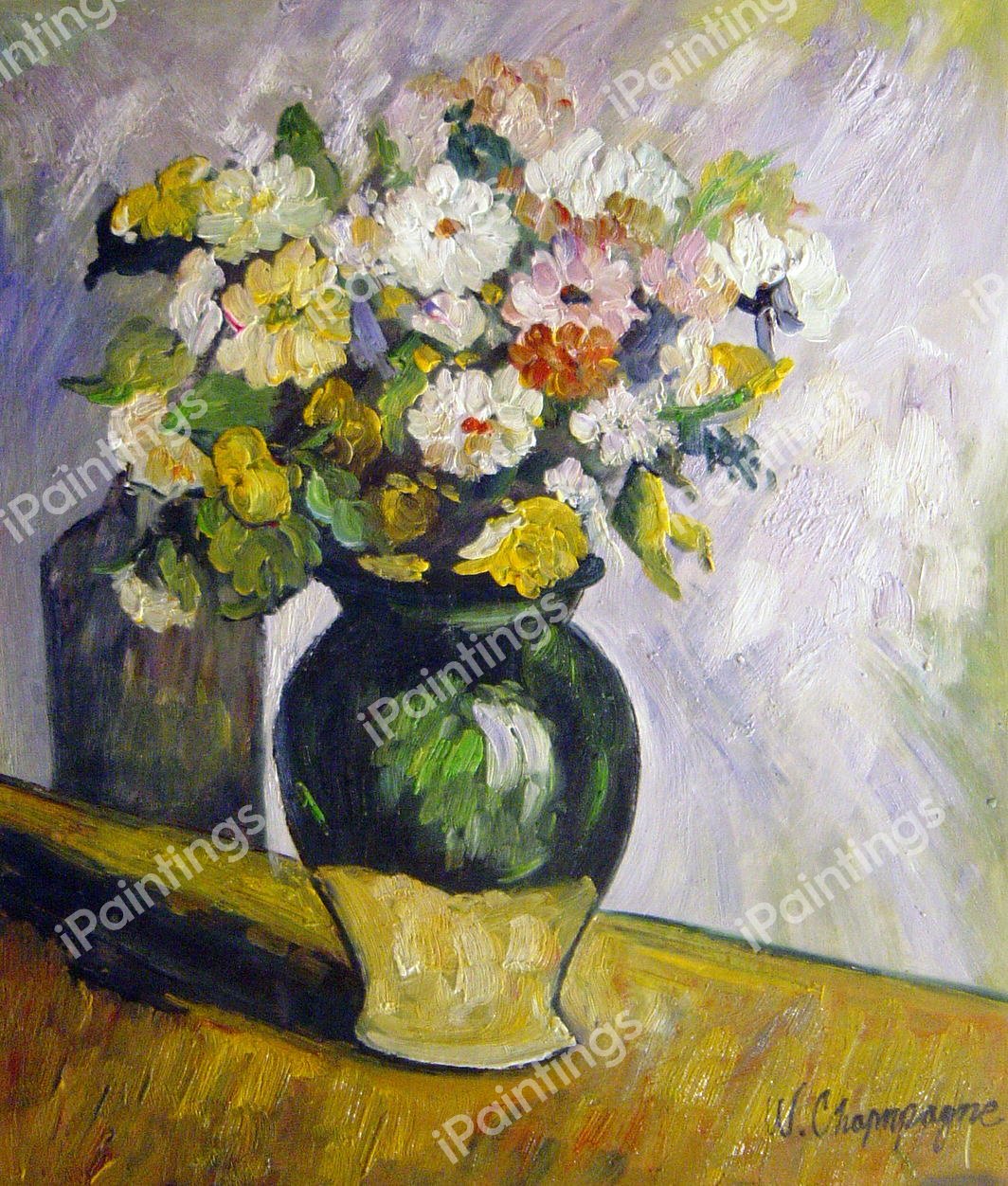 Flowers In An Olive Jar. The painting by Paul Cezanne