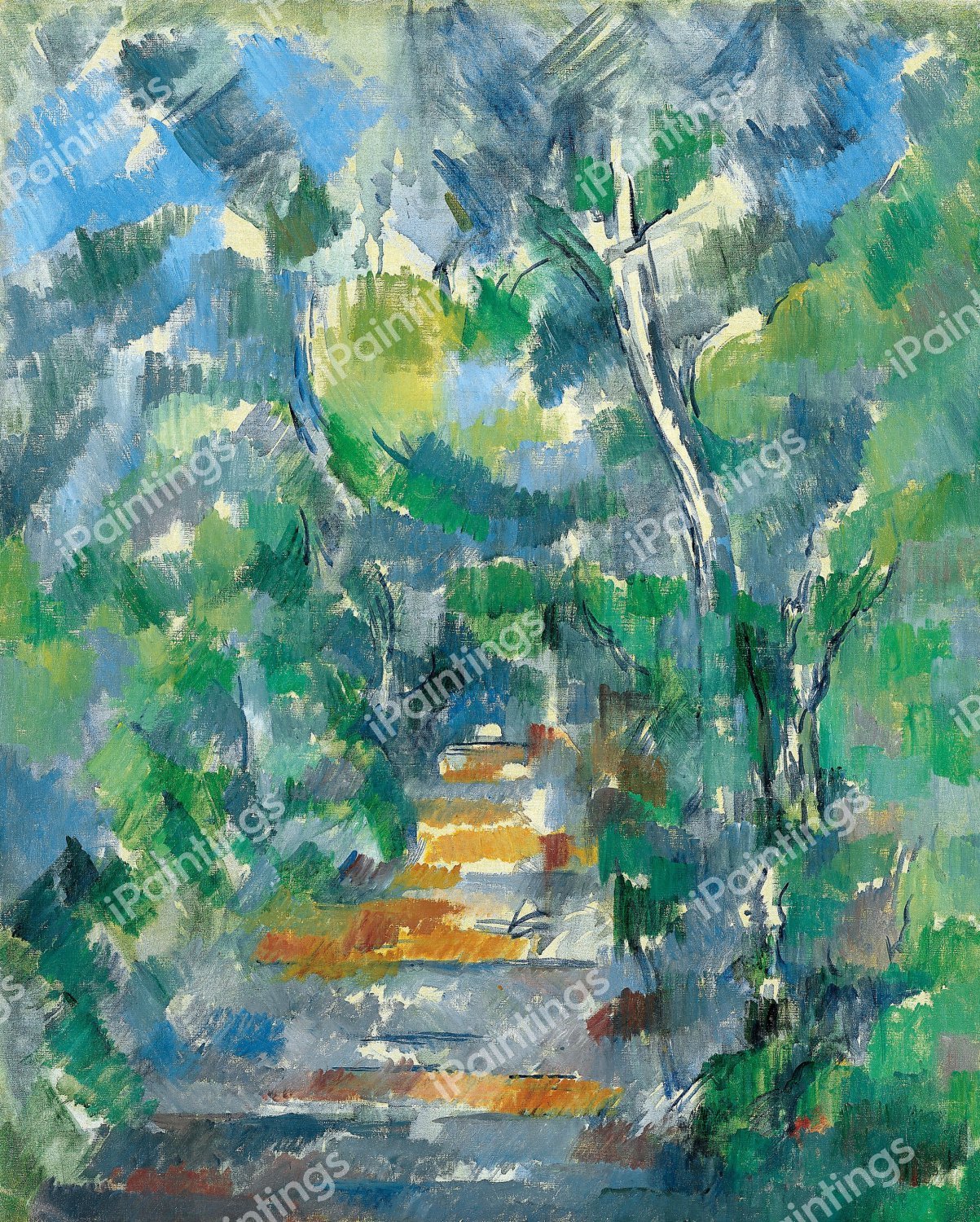 Forest Scene (Path from Mas Jolie to Chateau Noir). The painting by Paul Cezanne