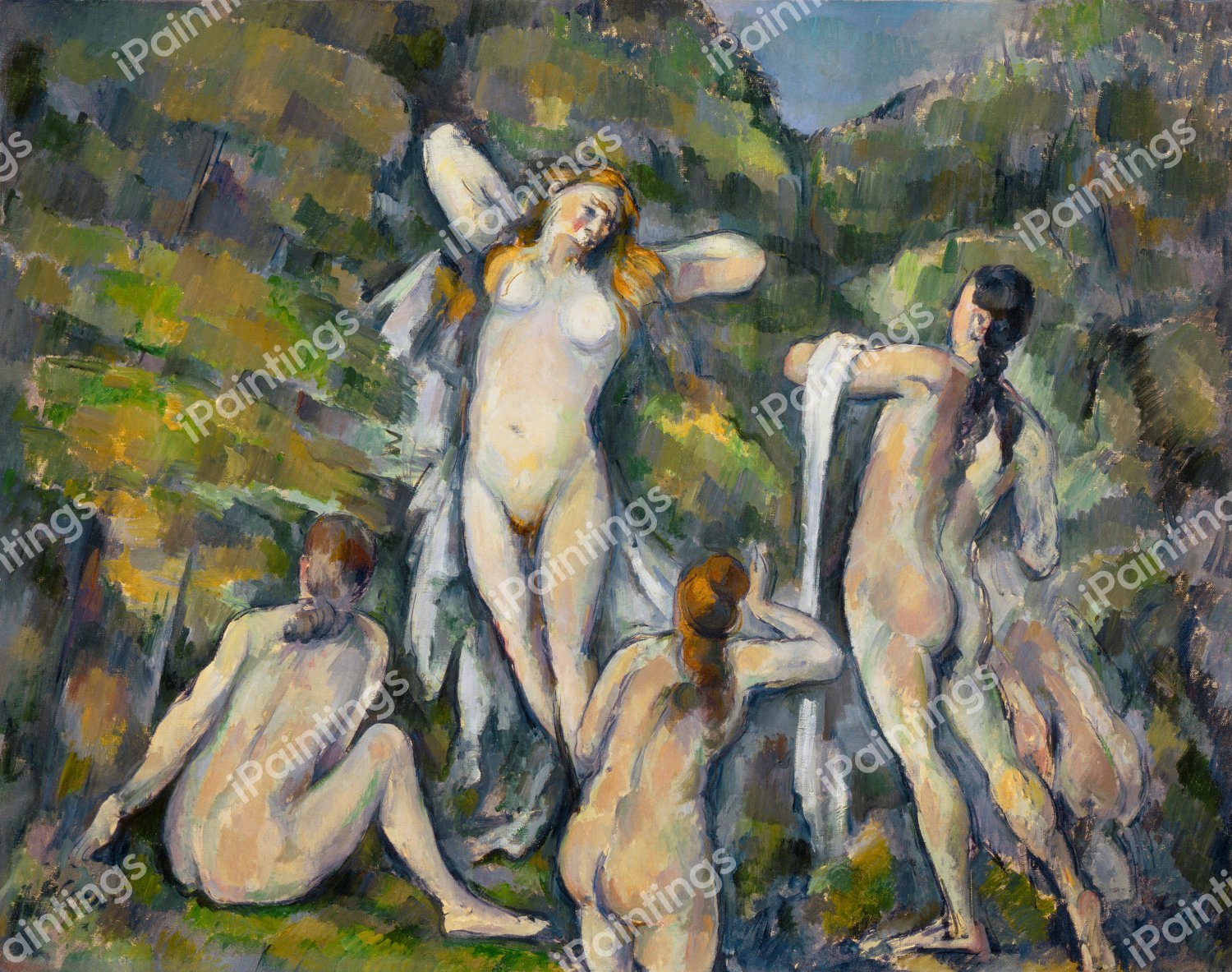 Four Bathers. The painting by Paul Cezanne