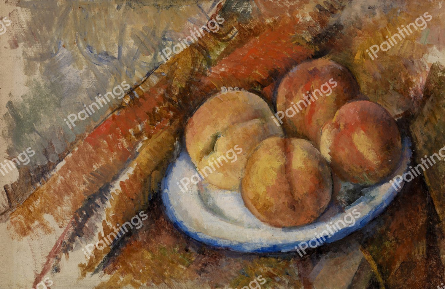 Four Peaches on a Plate. The painting by Paul Cezanne