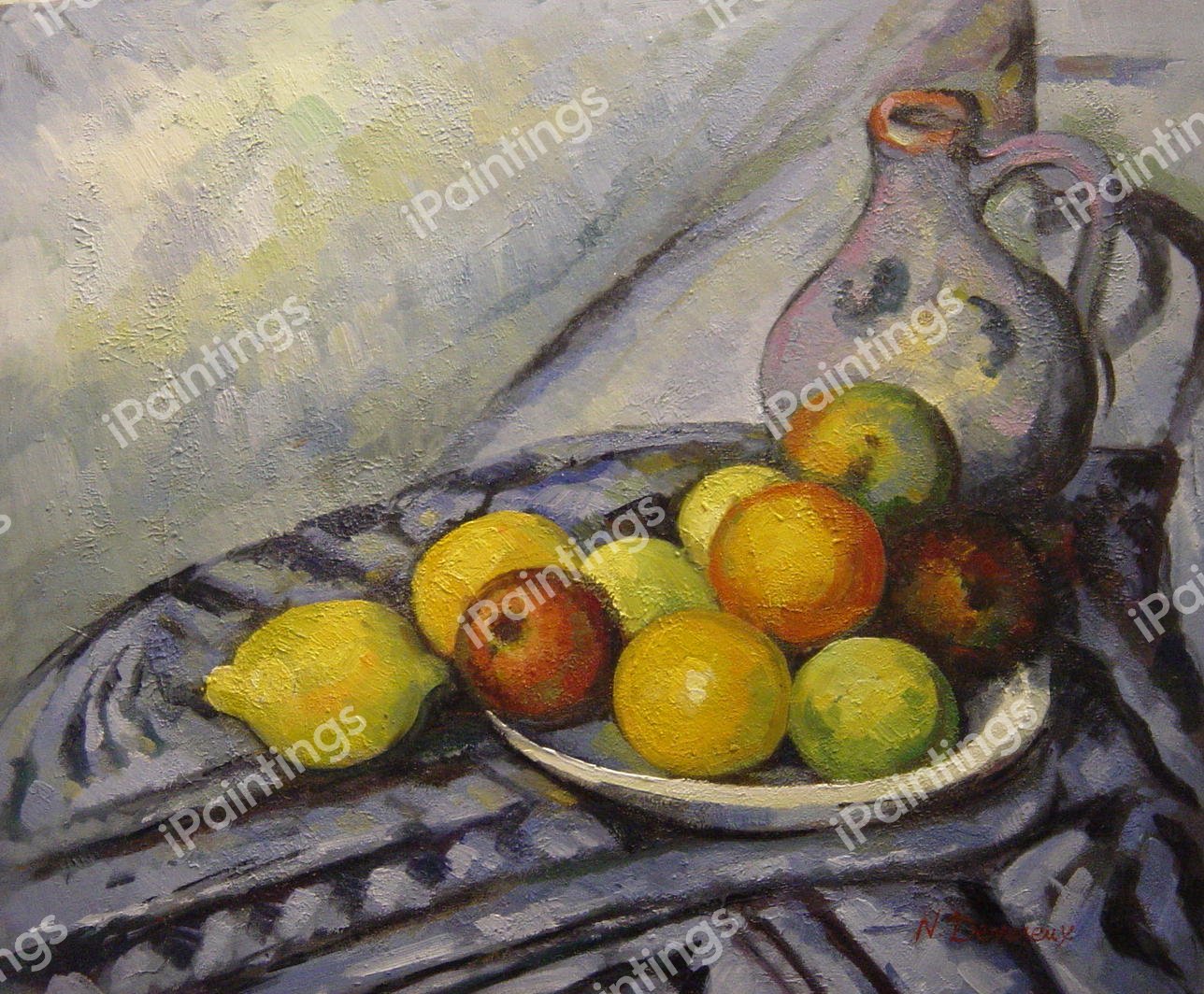 Fruit And Jug On A Table Painting by Paul Cezanne Reproduction