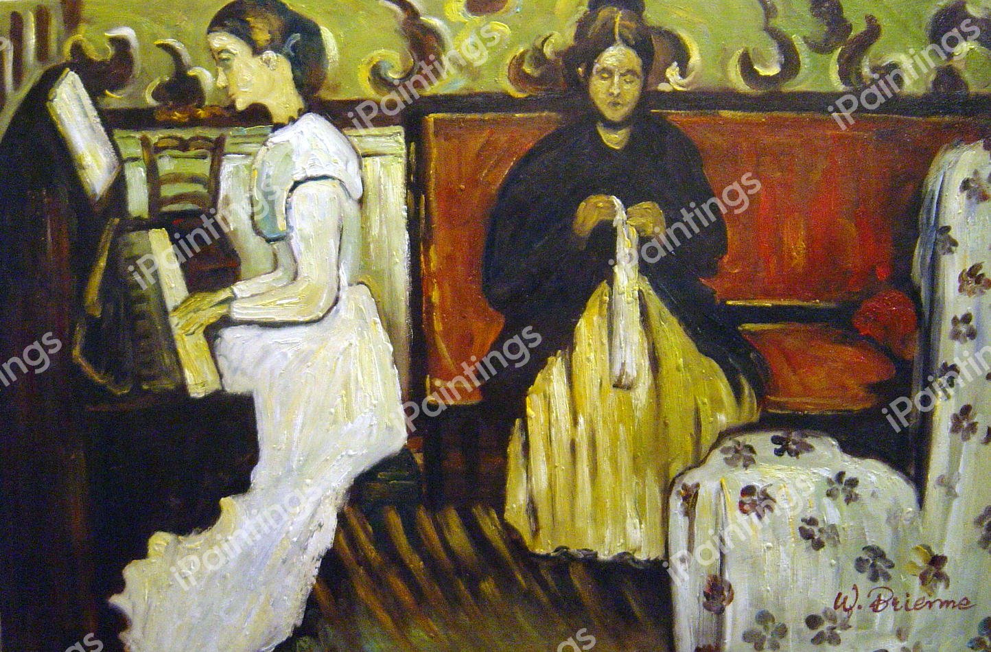 Girl At The Piano. The painting by Paul Cezanne