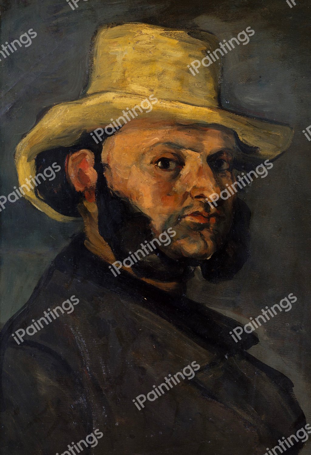Gustave Boyer in a Straw Hat. The painting by Paul Cezanne