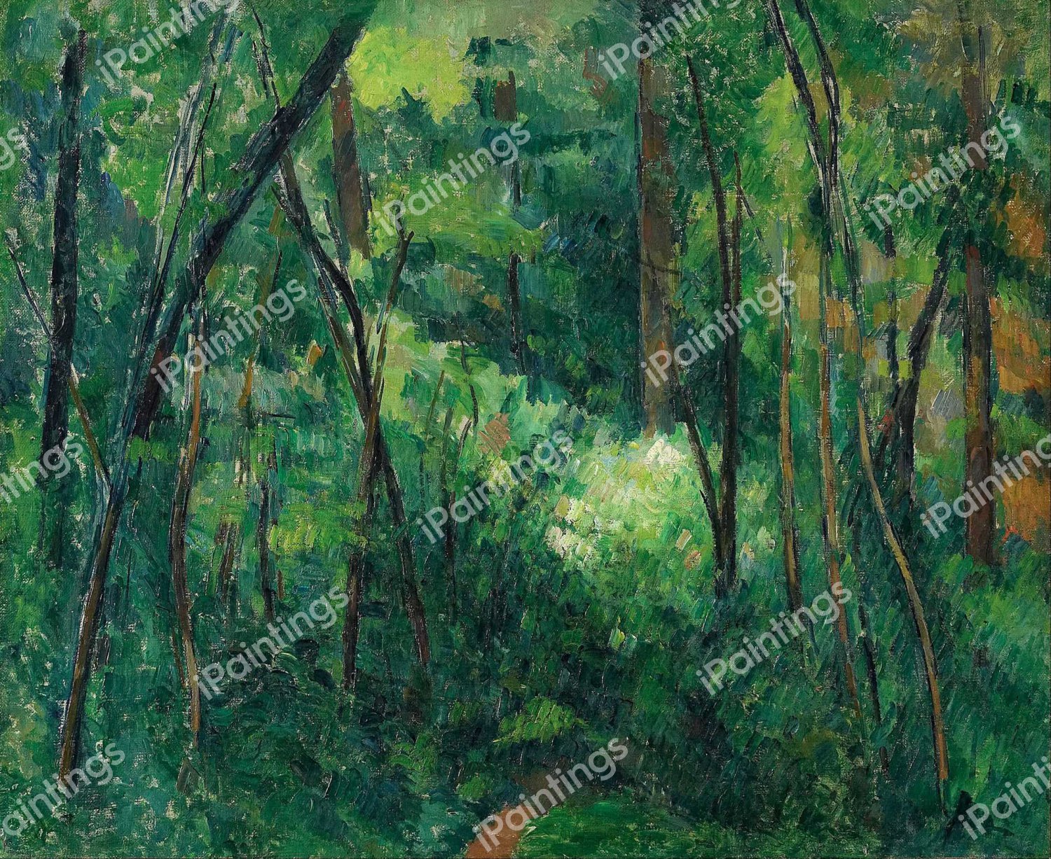Interior of a Forest. The painting by Paul Cezanne