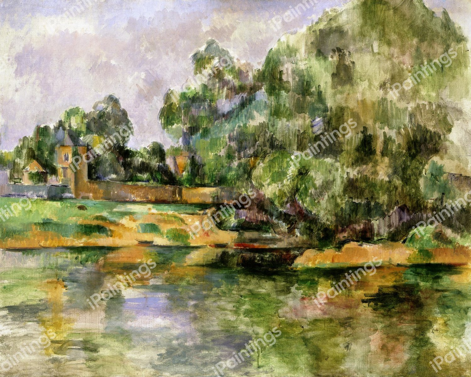 Landscape at the Edge of the Water. The painting by Paul Cezanne
