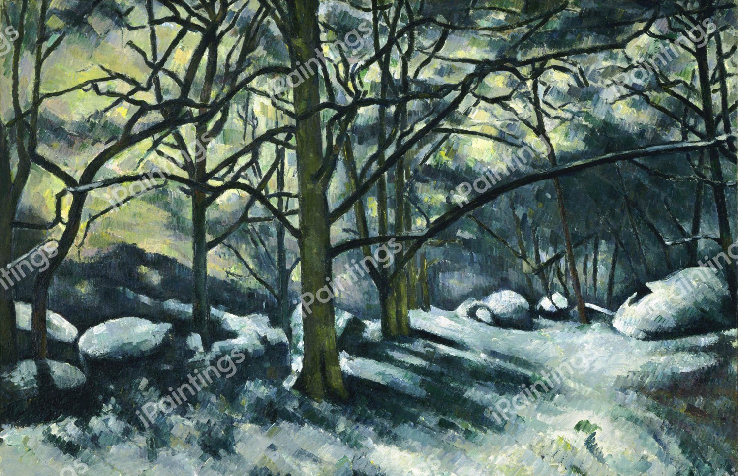 Landscape with Melting Snow, Fontainebleau. The painting by Paul Cezanne