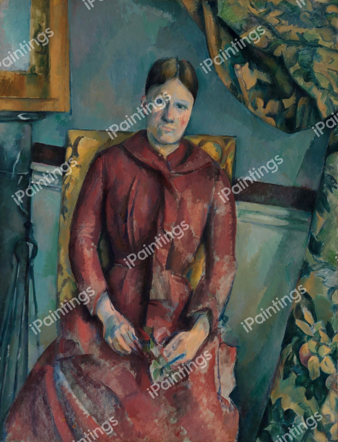 Madame Cezanne (Hortense Fiquet) in a Red Dress. The painting by Paul Cezanne