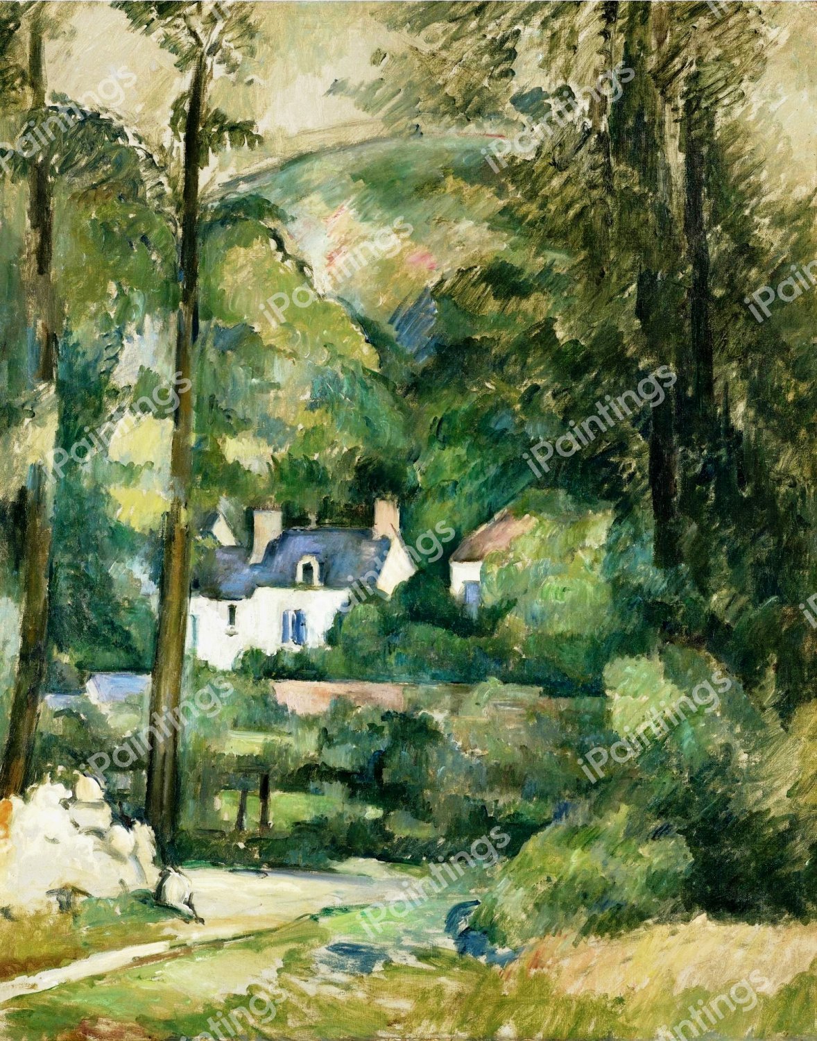 Maisons Dans La Verdure. The painting by Paul Cezanne