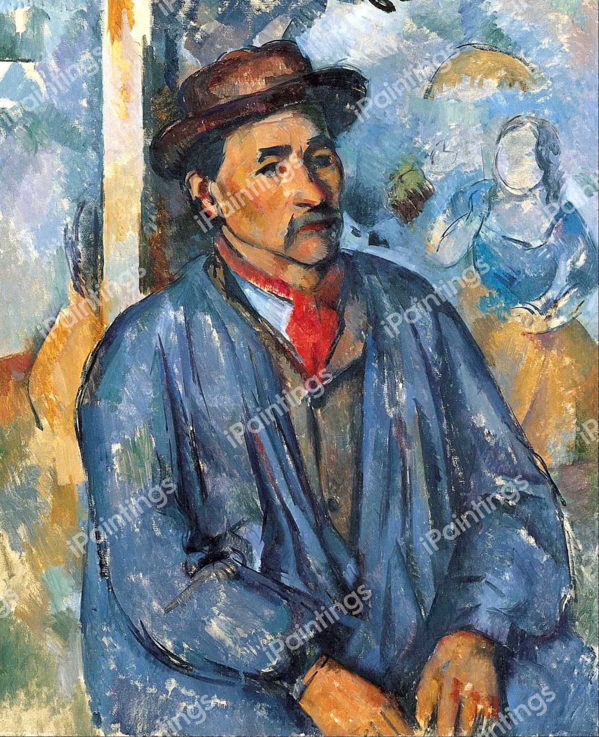 Man in Blue Smock. The painting by Paul Cezanne