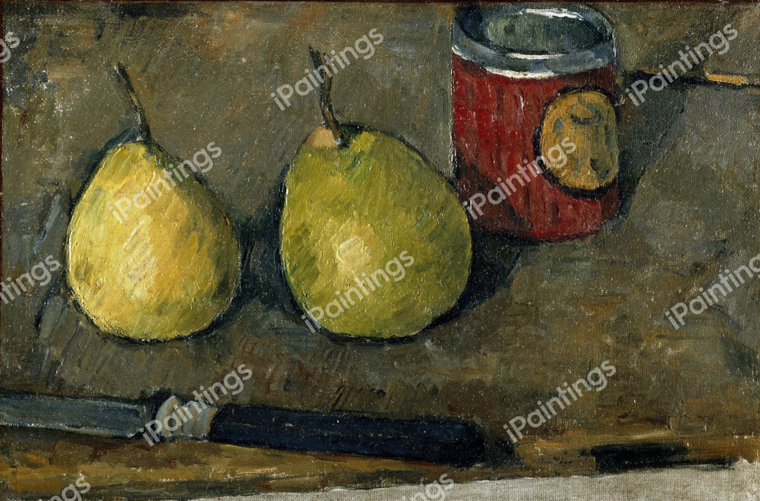Pears and Knife. The painting by Paul Cezanne