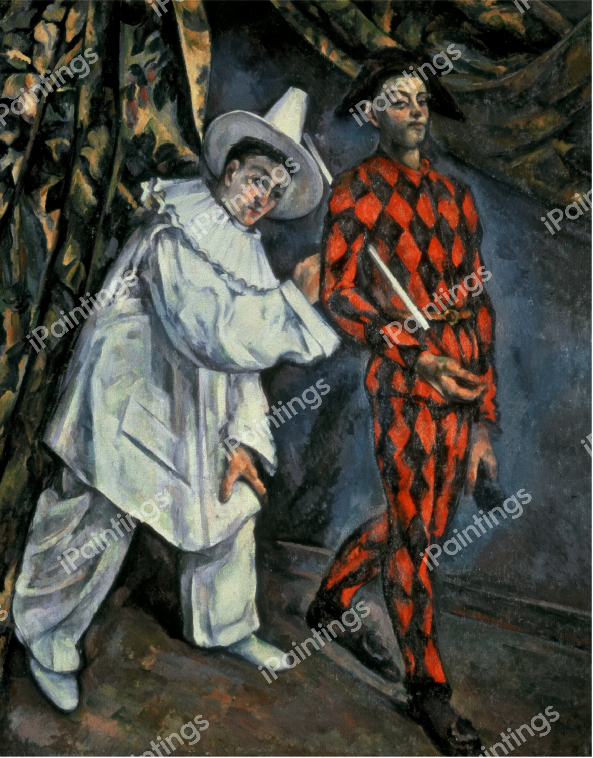 Pierrot and Harlequin. The painting by Paul Cezanne