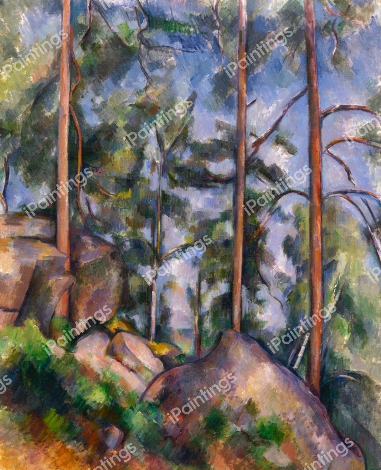 Pines and Rocks. The painting by Paul Cezanne