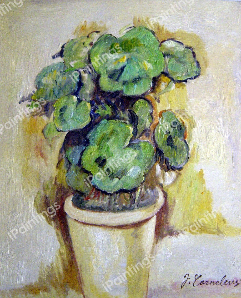 Pot of Geraniums. The painting by Paul Cezanne