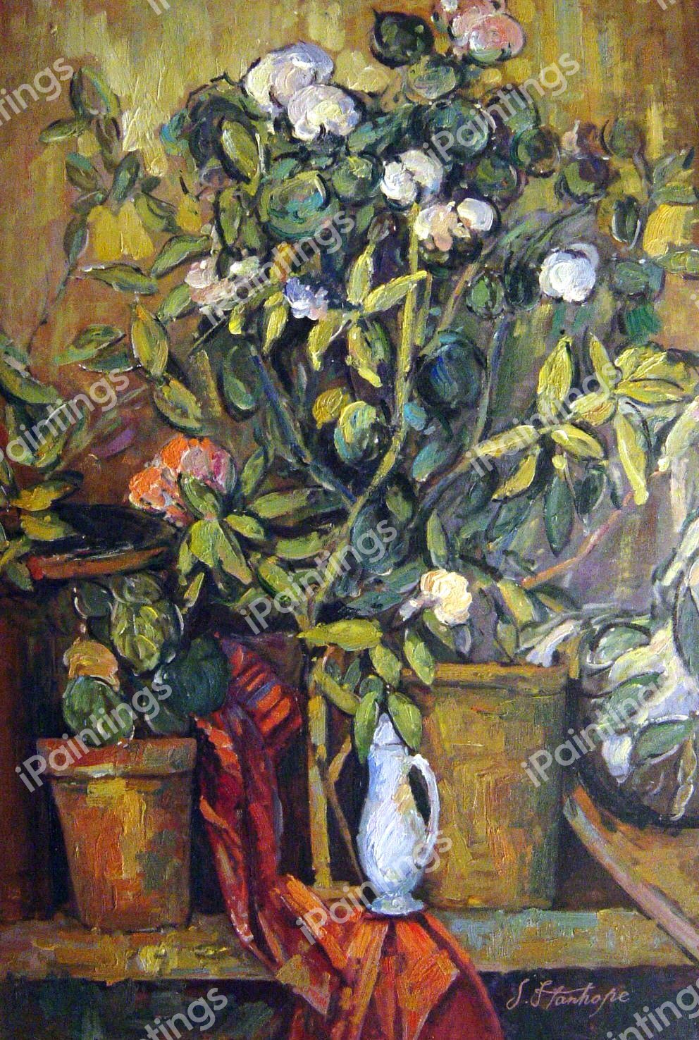 Potted Plants. The painting by Paul Cezanne