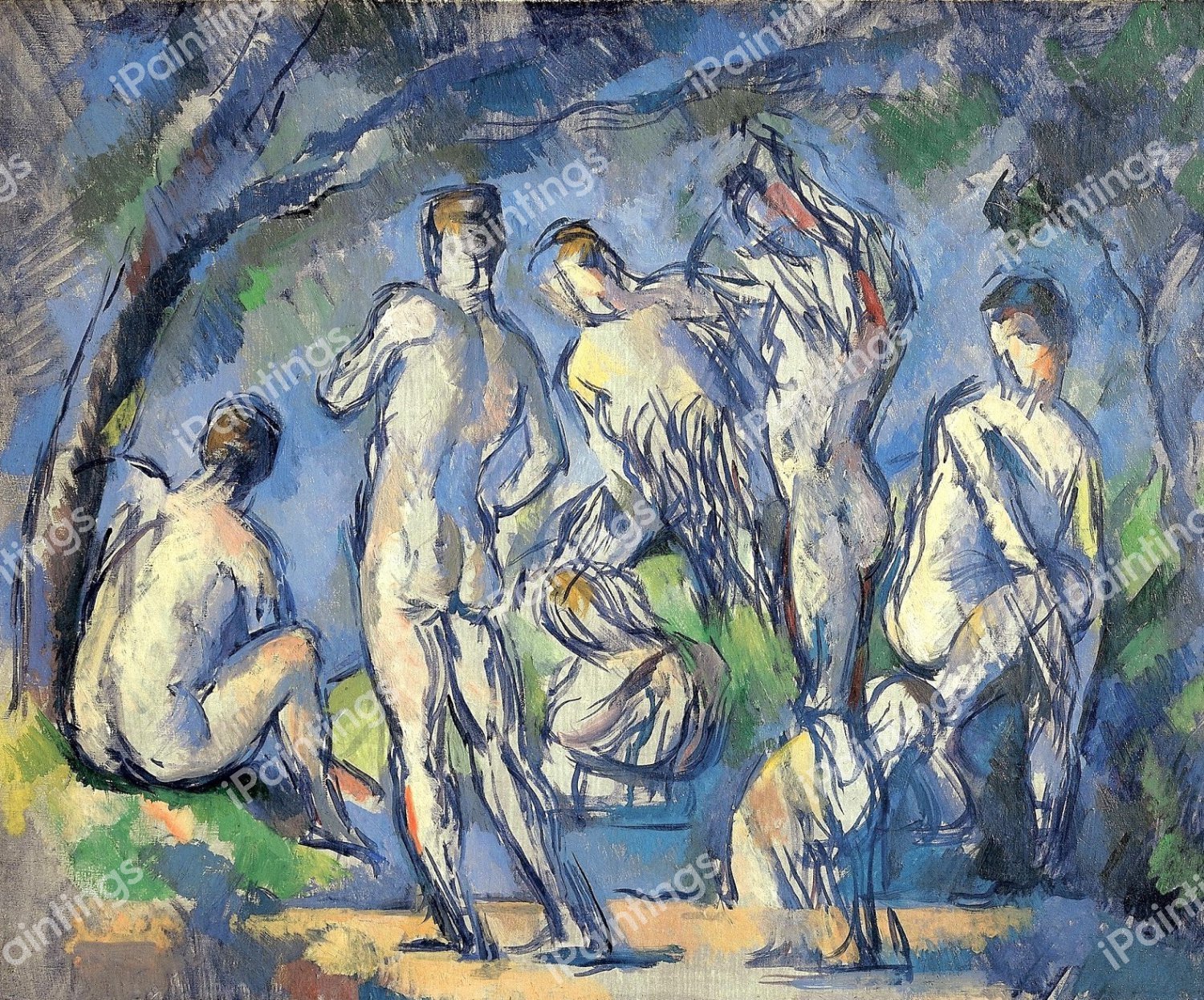 Seven Bathers. The painting by Paul Cezanne