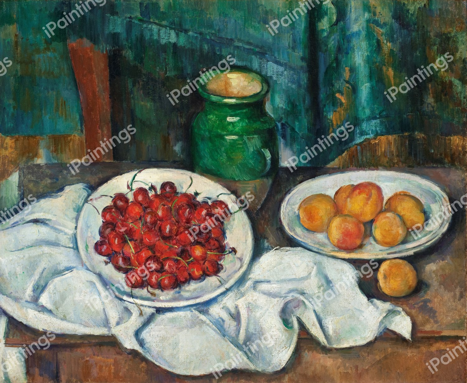 Still Life with Cherries and Peaches. The painting by Paul Cezanne