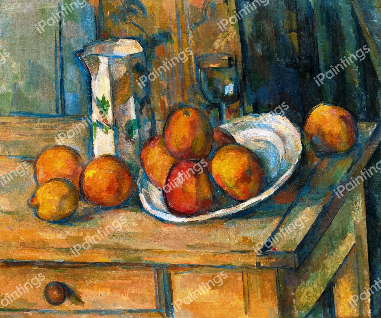 Still Life with Milk Jug and Fruit. The painting by Paul Cezanne