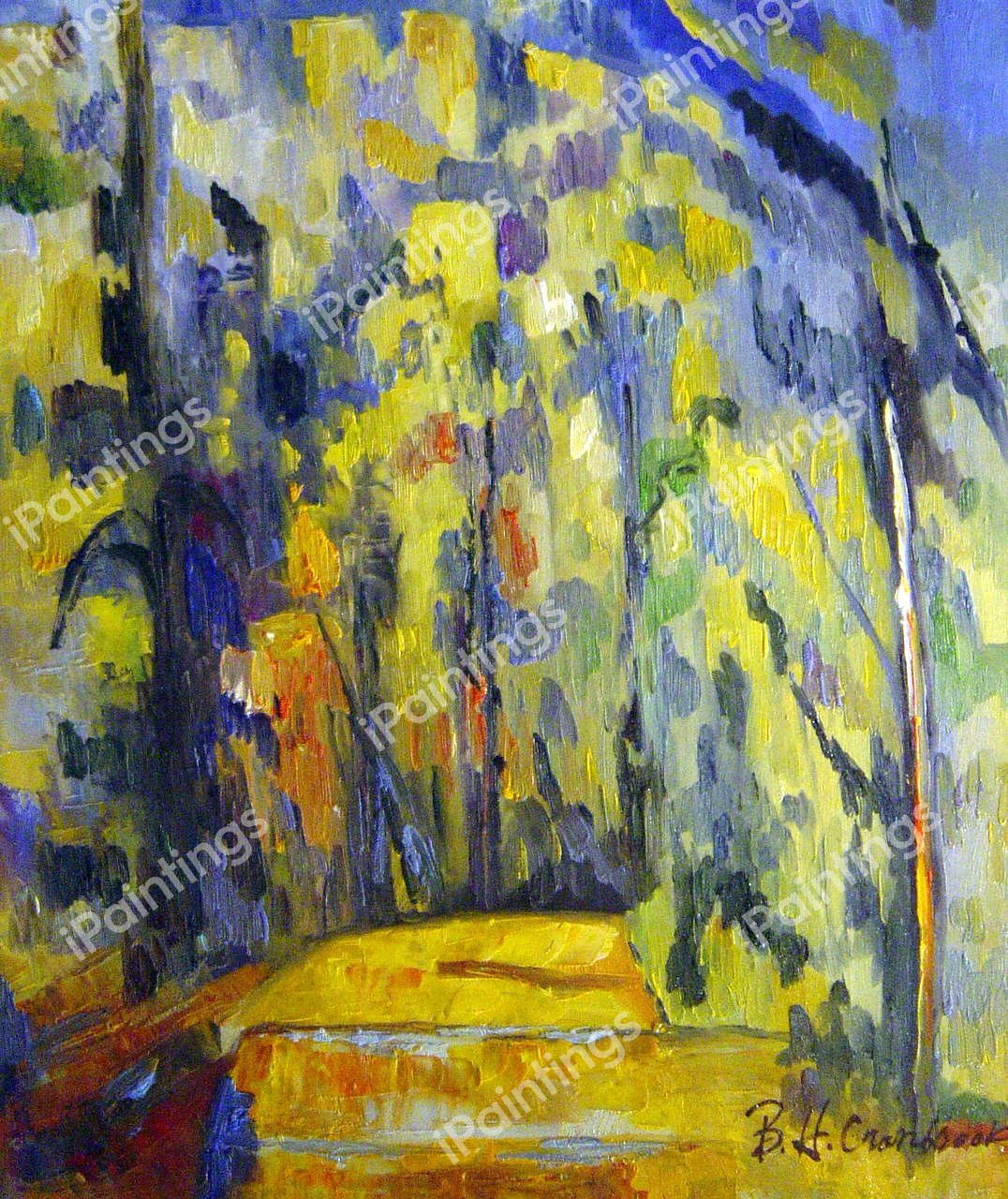 The Bend In The Forest Road. The painting by Paul Cezanne