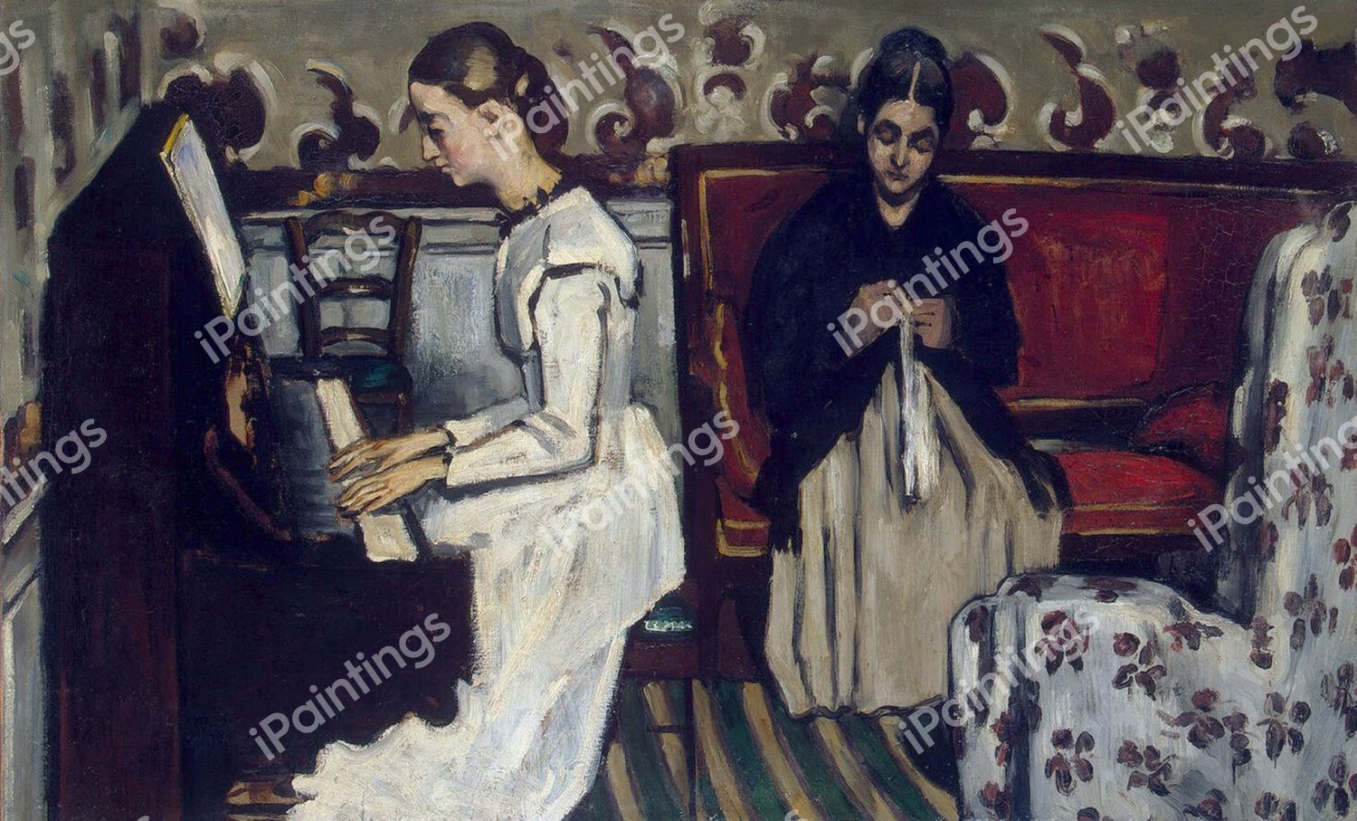 The Girl at the Piano. The painting by Paul Cezanne