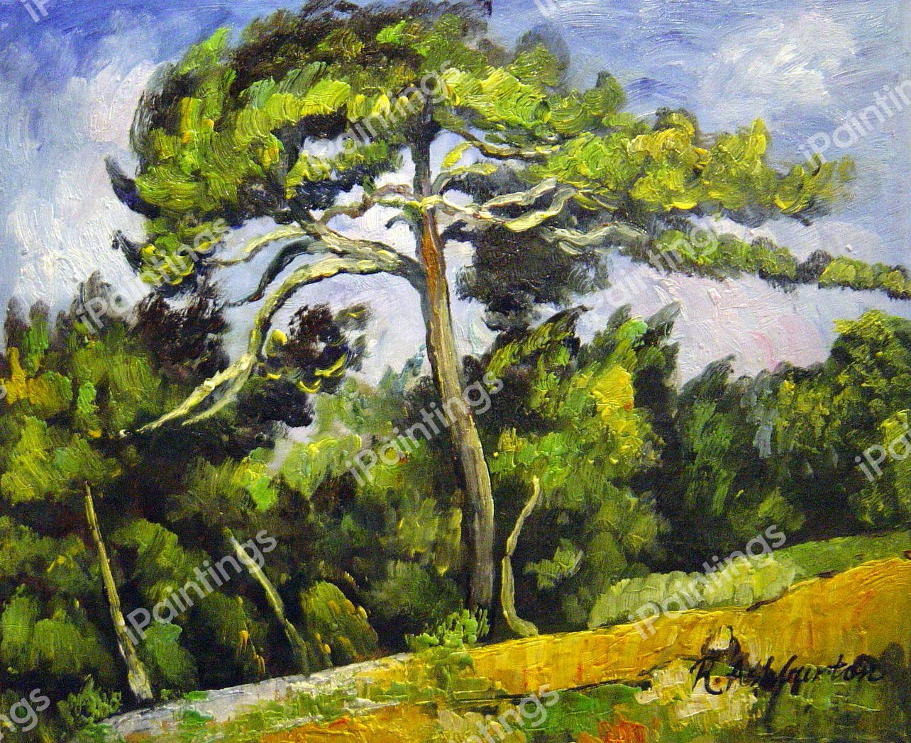 The Great Pine. The painting by Paul Cezanne