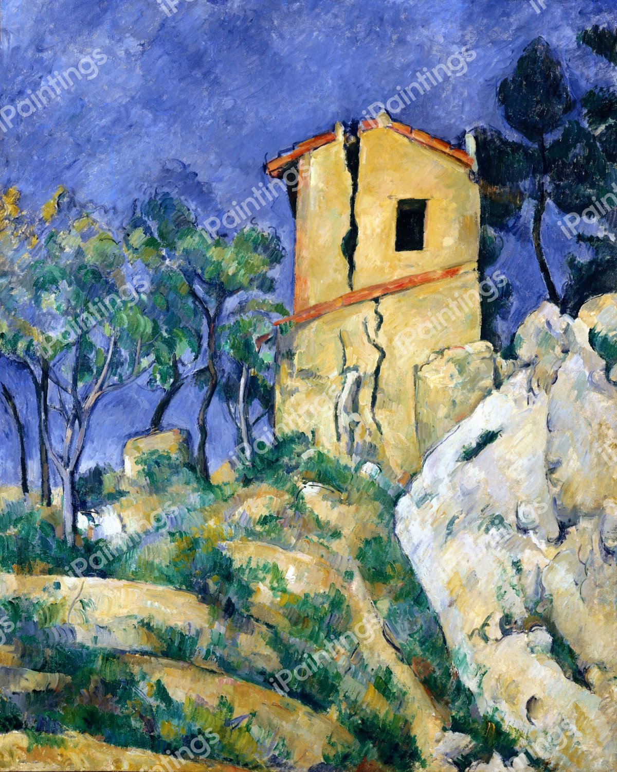 The House with the Cracked Walls. The painting by Paul Cezanne