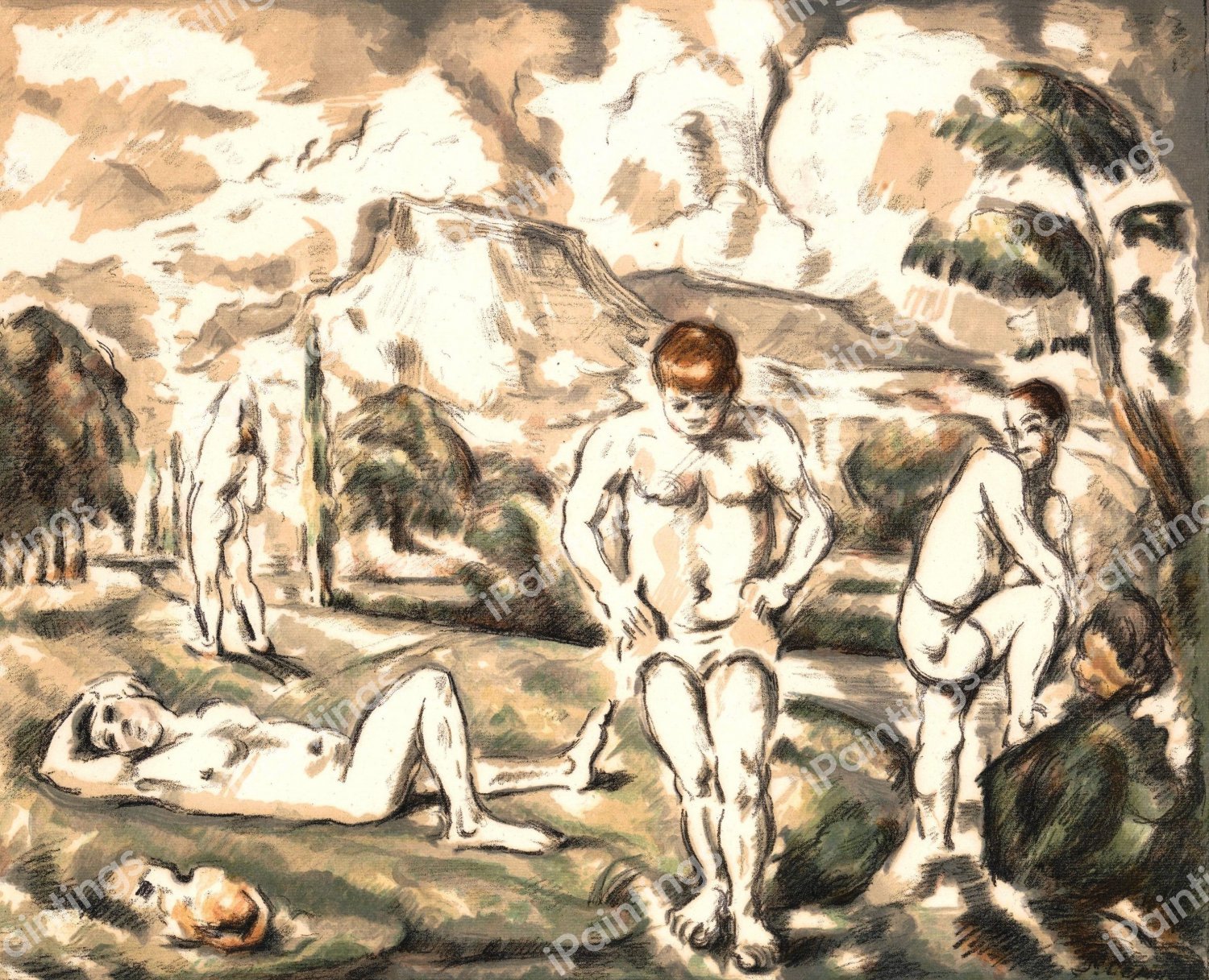 The Large Bathers (Les Baigneurs). The painting by Paul Cezanne