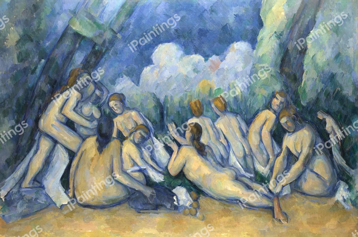 The Large Bathers. The painting by Paul Cezanne