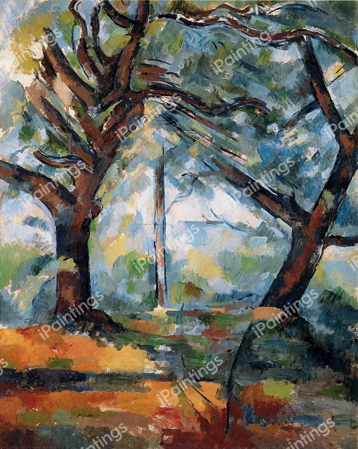The Large Trees. The painting by Paul Cezanne