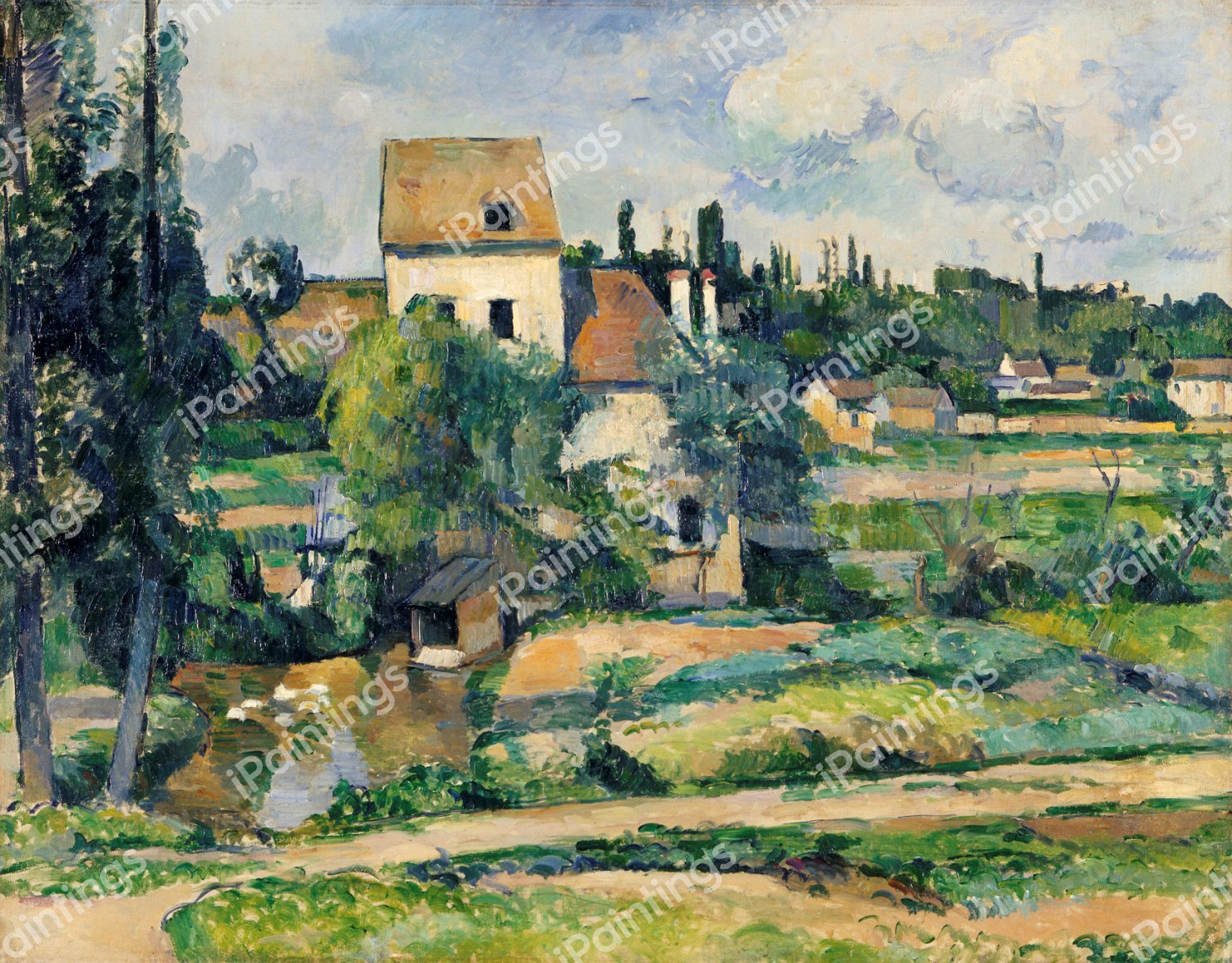 The Mill at Pontoise. The painting by Paul Cezanne