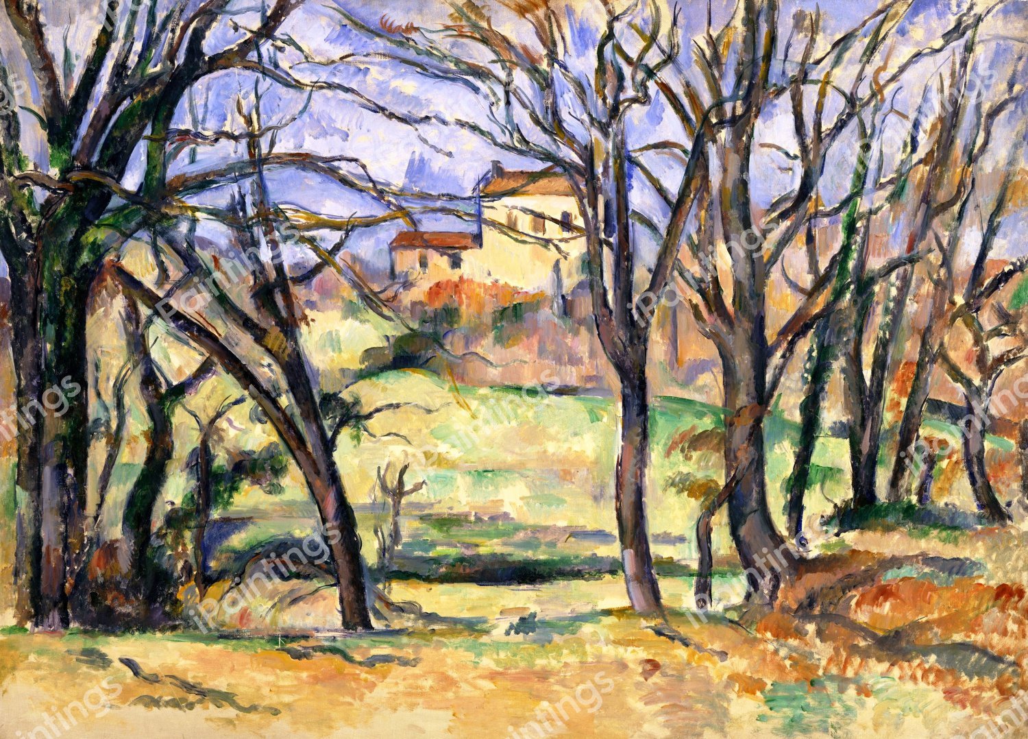 The Trees and Houses Near the Jas de Bouffan. The painting by Paul Cezanne
