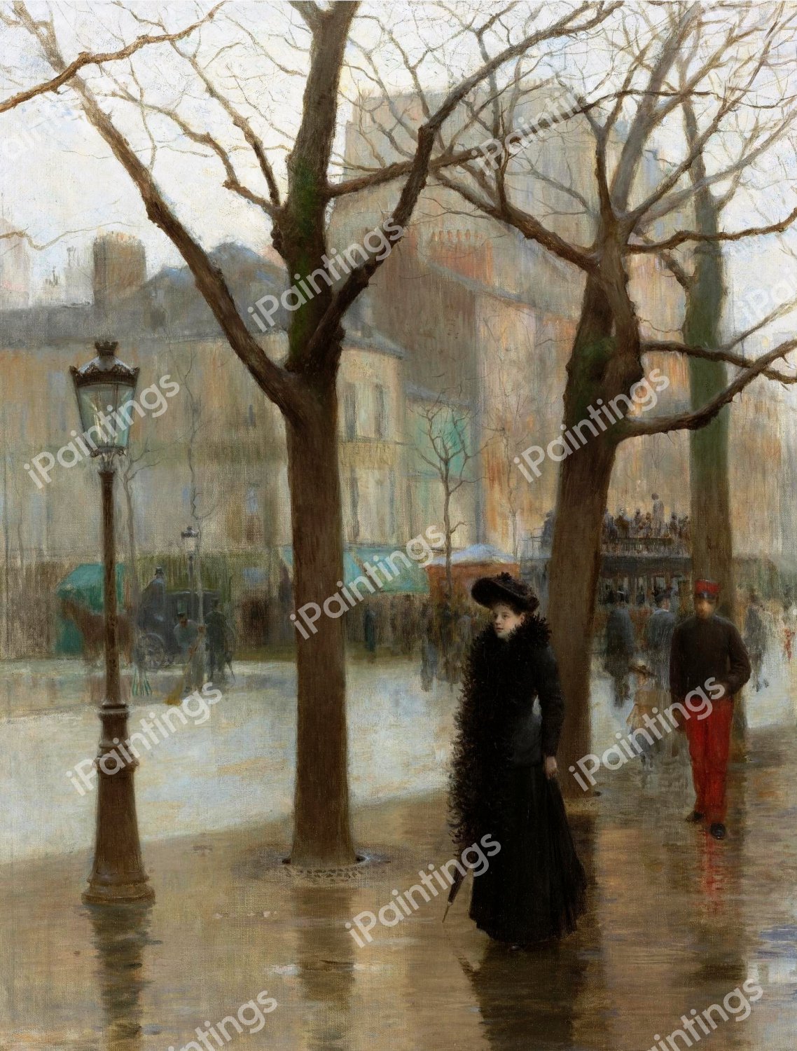 Paris Street in Winter. The painting by Paul Cornoyer