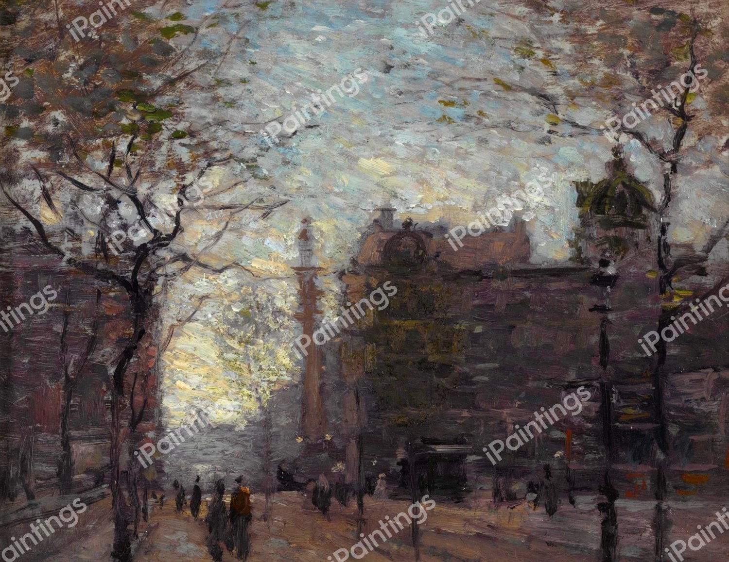 Study for Rainy Day, Columbus Circle. The painting by Paul Cornoyer