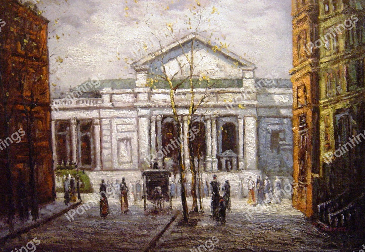 The New York Library. The painting by Paul Cornoyer