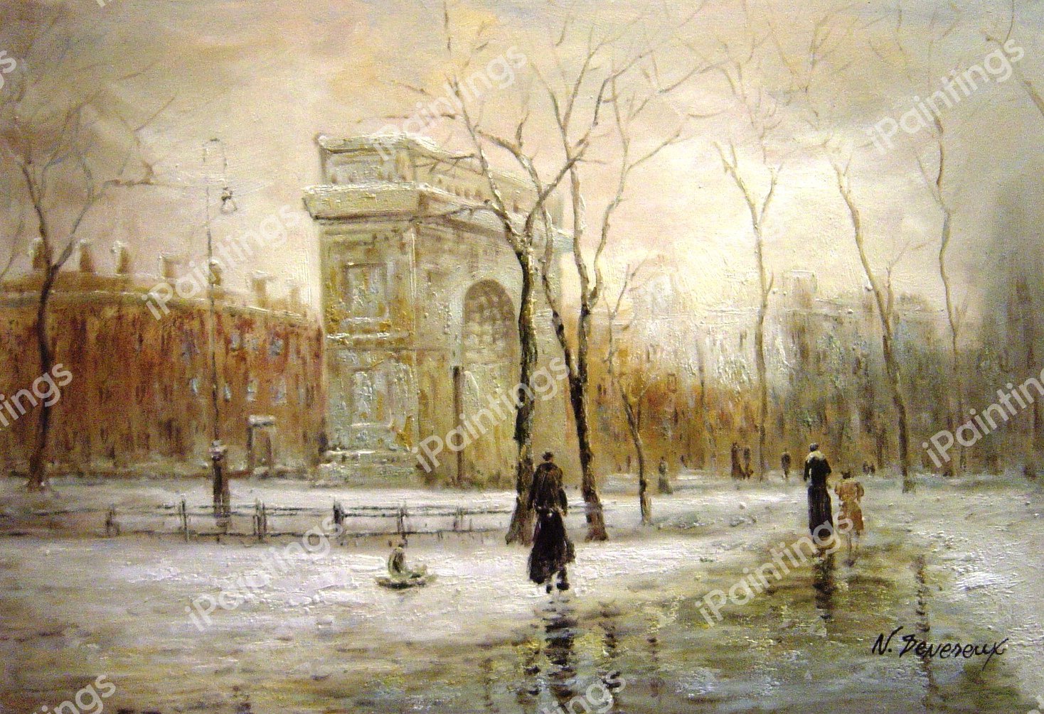 Winter In Washington Square. The painting by Paul Cornoyer