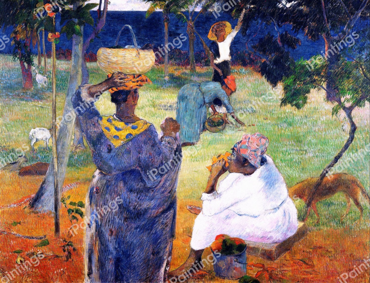 Among the Mangos at Martinique. The painting by Paul Gauguin