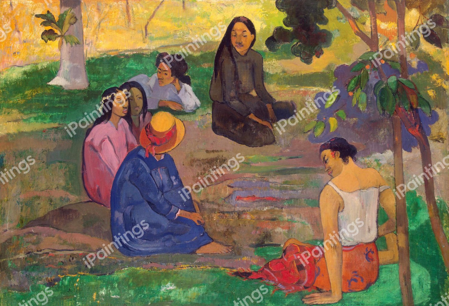 Conversation (Les Parau Parau). The painting by Paul Gauguin