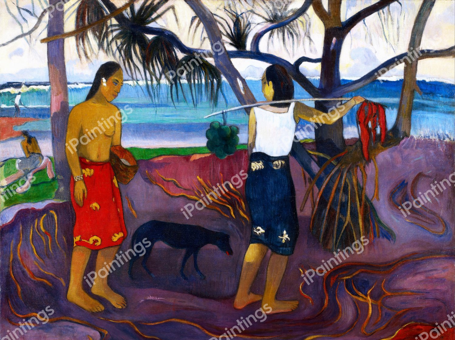 I Raro Te Oviri (Under the Pandanus). The painting by Paul Gauguin