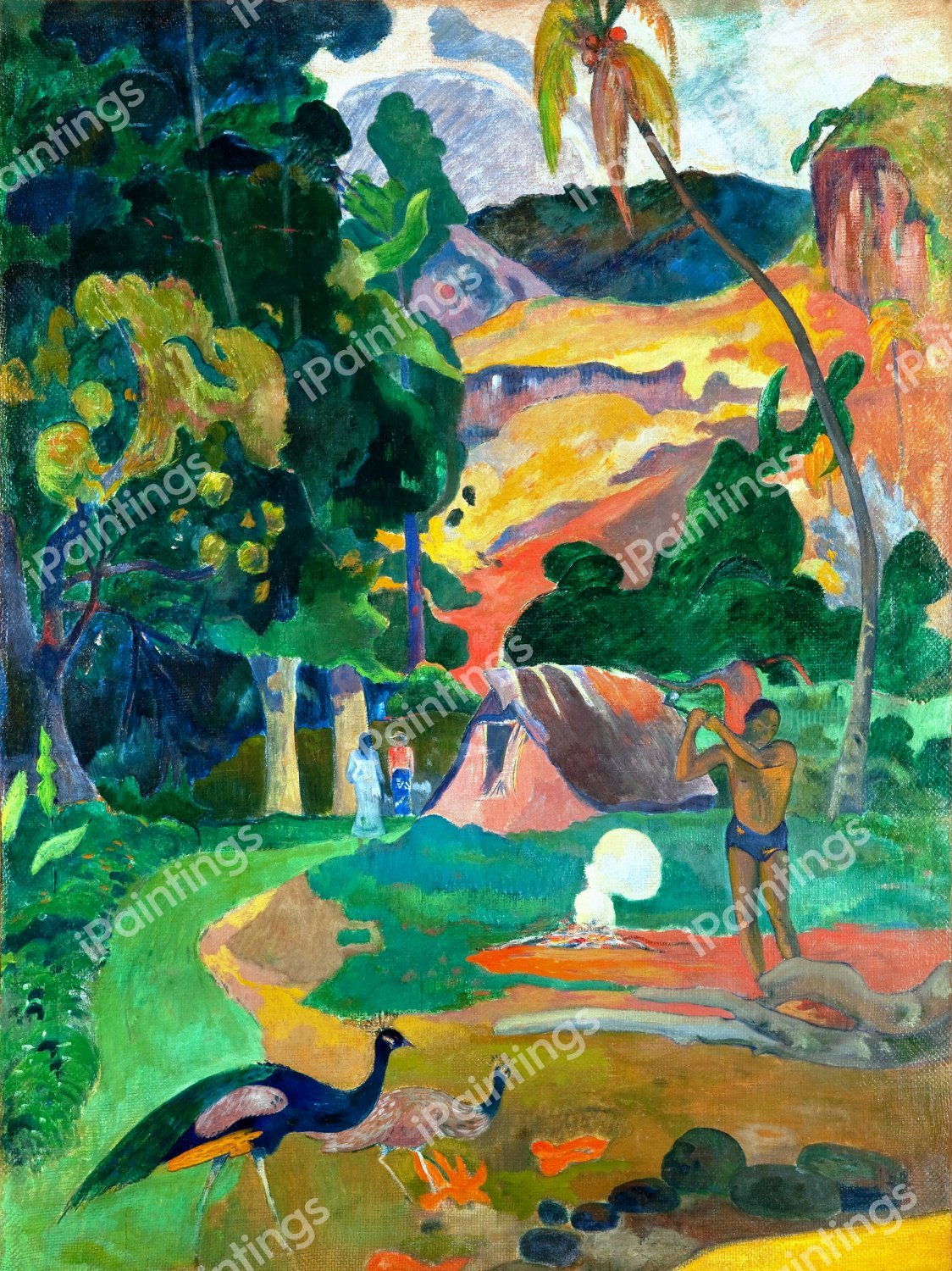 Landscape with Peacocks,  also known as Matamoe. The painting by Paul Gauguin