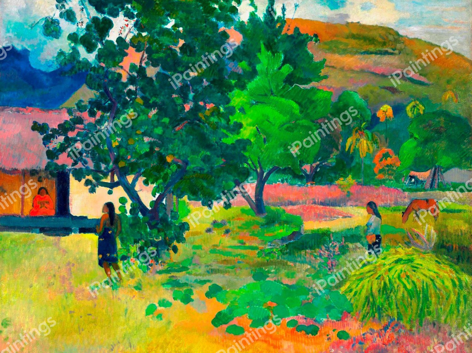 Te Fare (La Maison). The painting by Paul Gauguin
