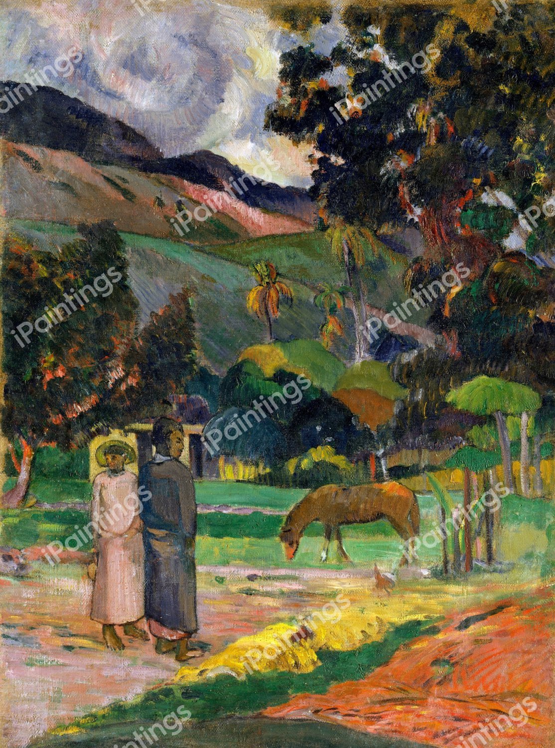 The Tahitian Landscape. The painting by Paul Gauguin