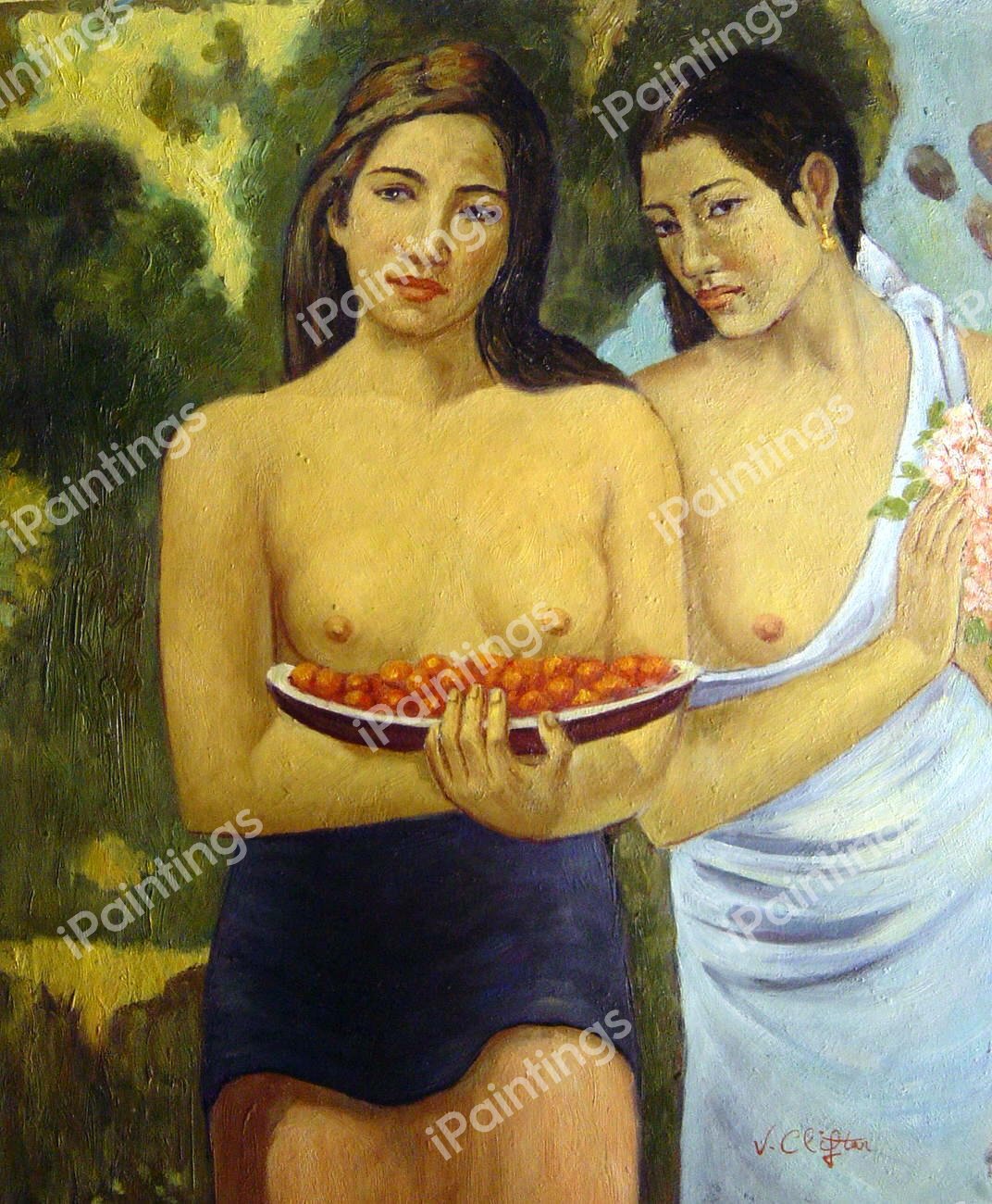 Two Tahitian Women. The painting by Paul Gauguin